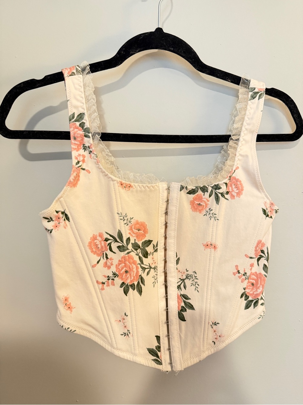 Altar'd State Cream Floral Lace-Trim Corset Camisole